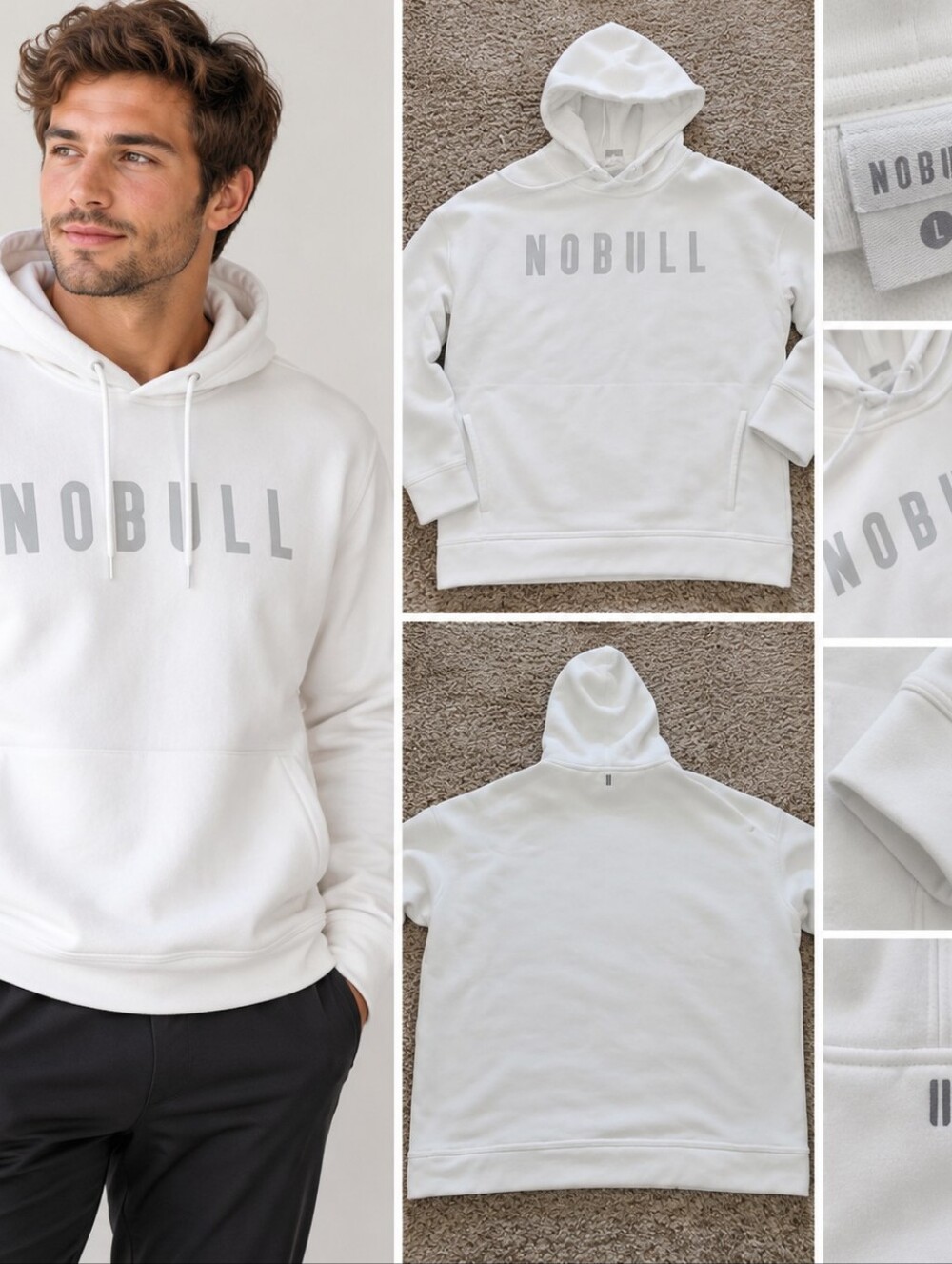 NOBULL White Crewneck Hoodie with Subtle Logo